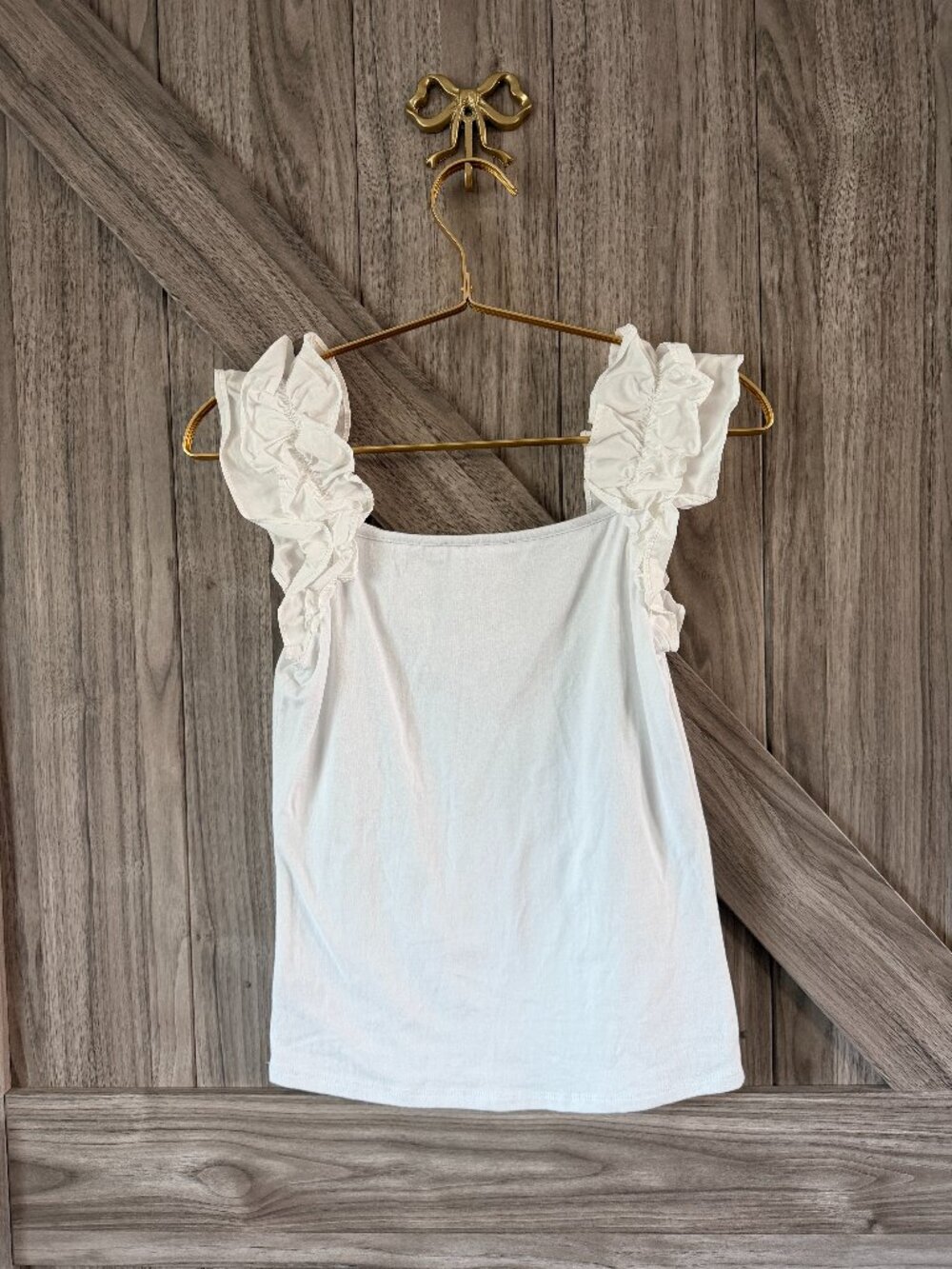 French Connection Women's White Ruffled Strap Tank Top